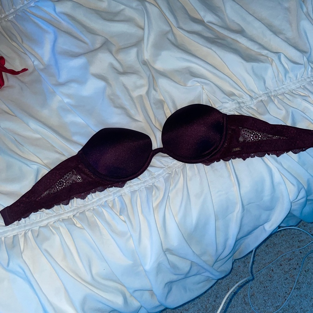 black strapless pink victoria’s secret bra